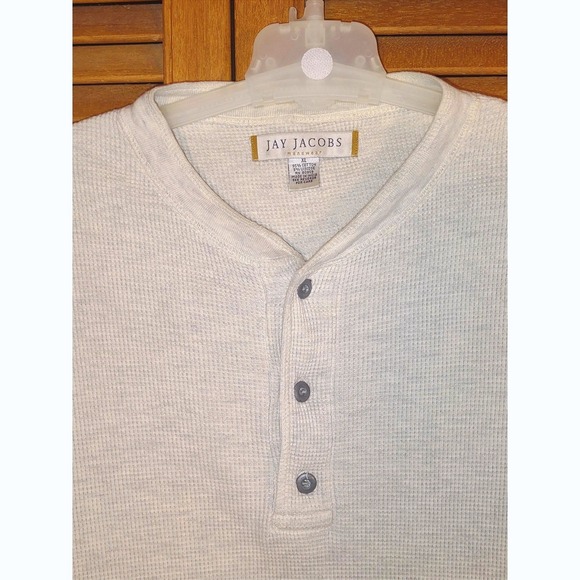 Vintage Thermal Waffle Knit Henley Shirt Heather Gray Cotton Blend - Size XL - Picture 4 of 7